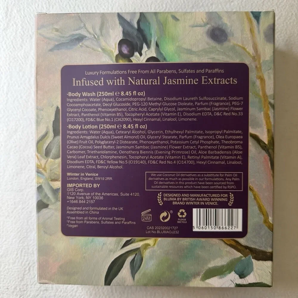 Bluma-Olive Jasmine & Orange Blossom Vegan Body Wash & Body Lotion-8.45 FL OZ